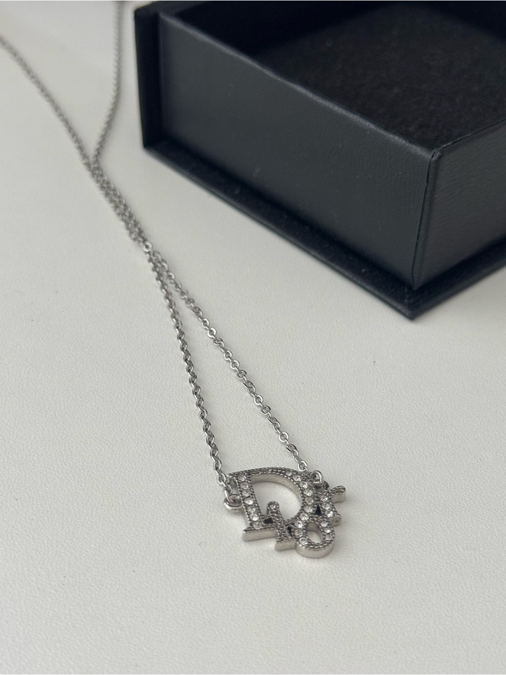 Dior vintage rhinestone gem signature logo necklace